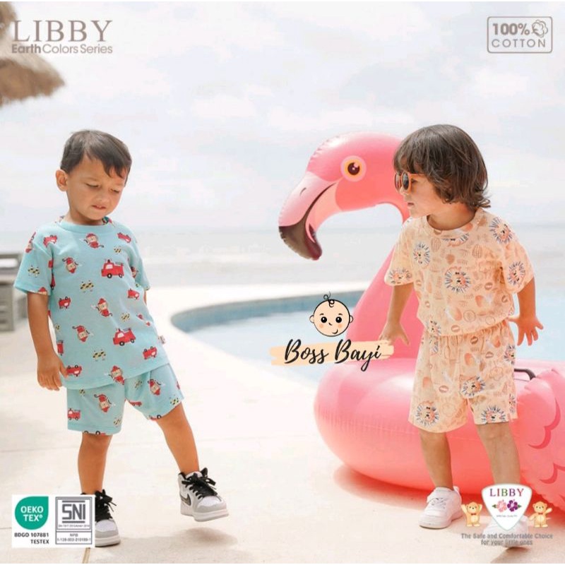 LIBBY - Setelan Oblong PENDEK Cotton Tipis &quot;Play Ground&quot; Bayi Anak motif Boy/Girl