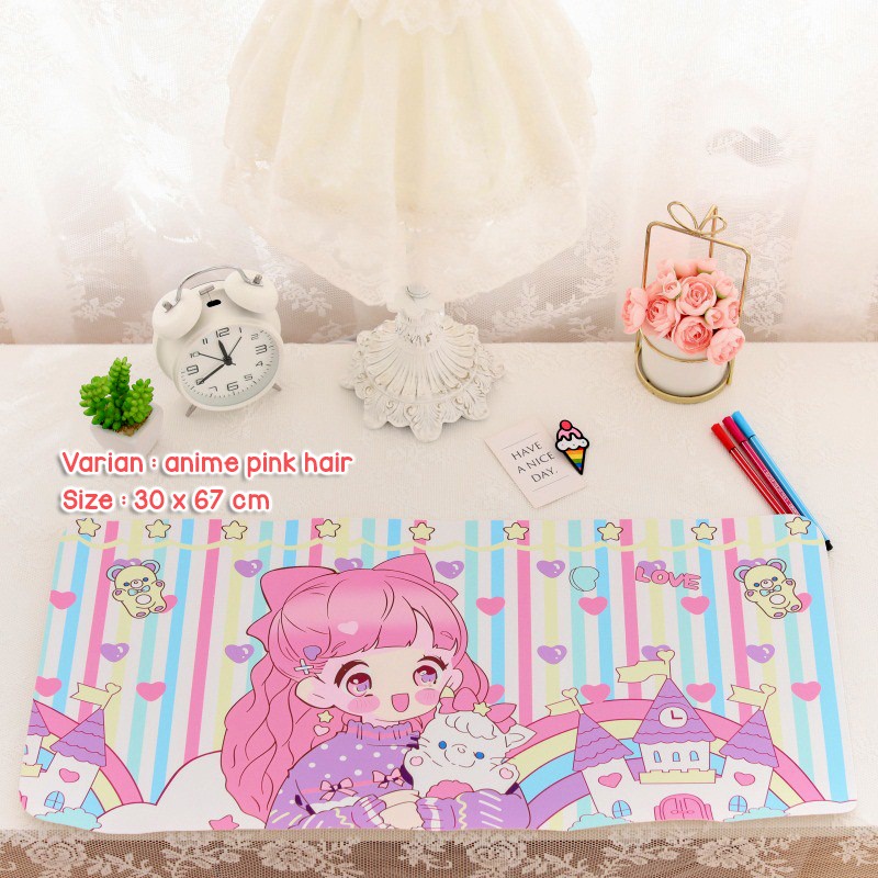 MOUSE PAD PANJANG UNTUK GAMING BAHAN PU WATERPROOF ANTI AIR MOTIF KARTUN SANRIO HELLO KITTY CINNAMOROLL LONG STYLE STUDENT DESK MAT PLACEMAT BISA UNTUK ALAS MEJA @banyak