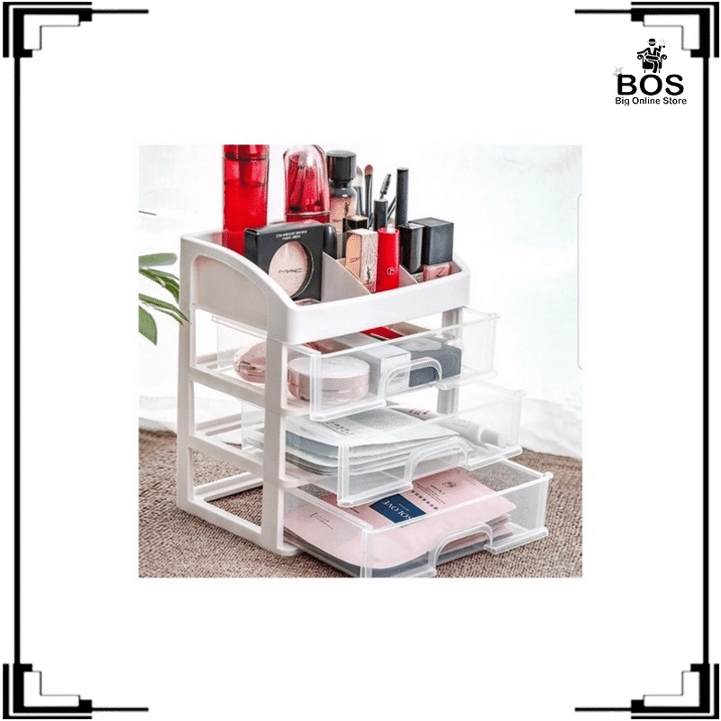 BOS - RAK KOSMETIK SUSUN 3 LACI MODEL BARU MULTIFUNGSI / TEMPAT PENYIMPANAN ALAT MAKEUP 3 LACI SERBAGUNA