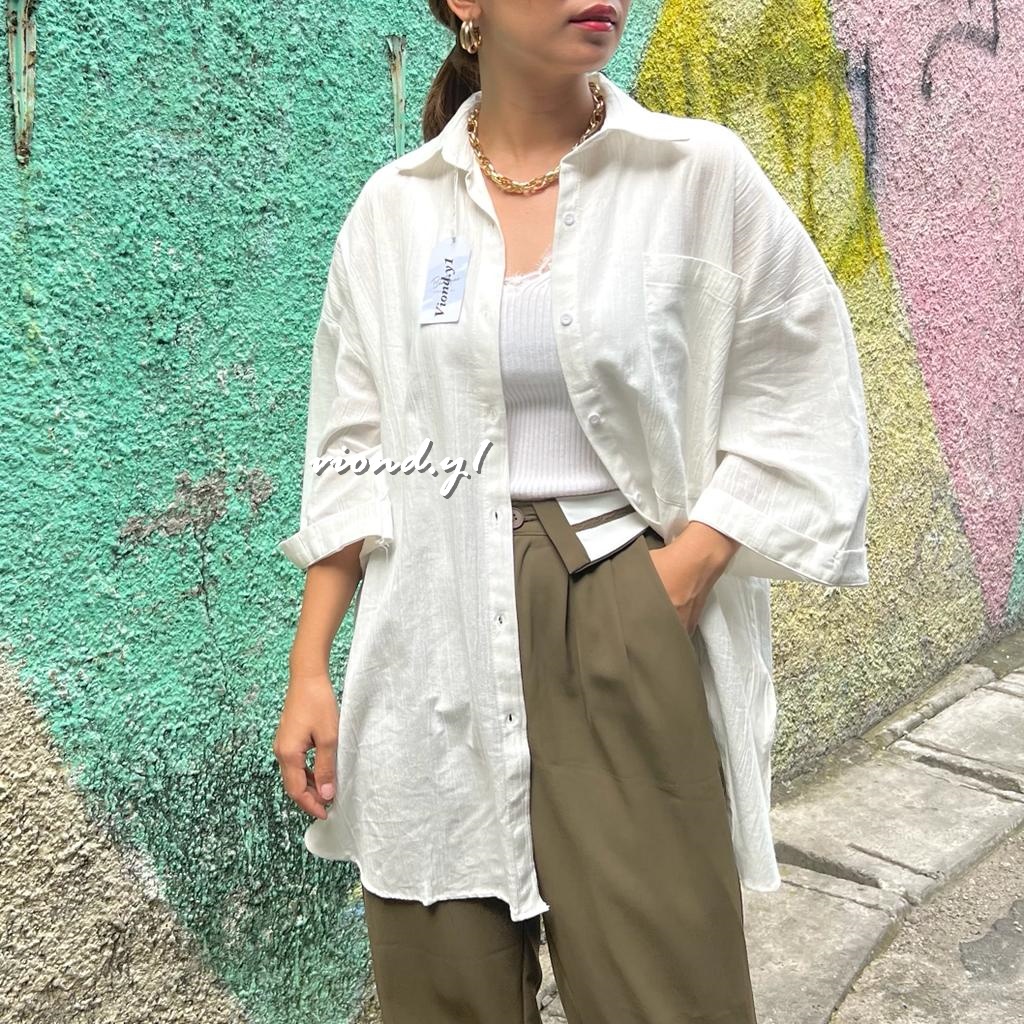 kemeja oversize / kemeja Linen wanita Blouse korea Tunic E45