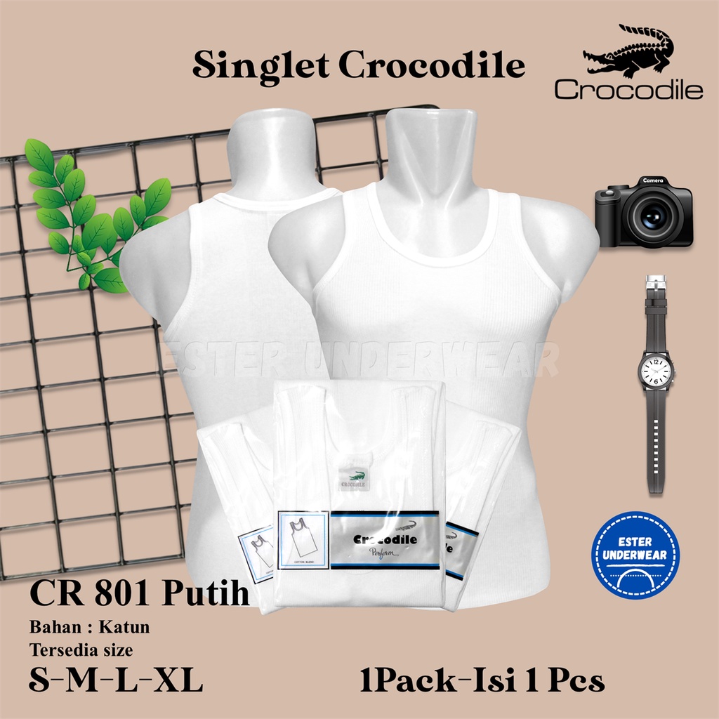 Singlet salur Crocodile CR801 Putih Isi 1pcs