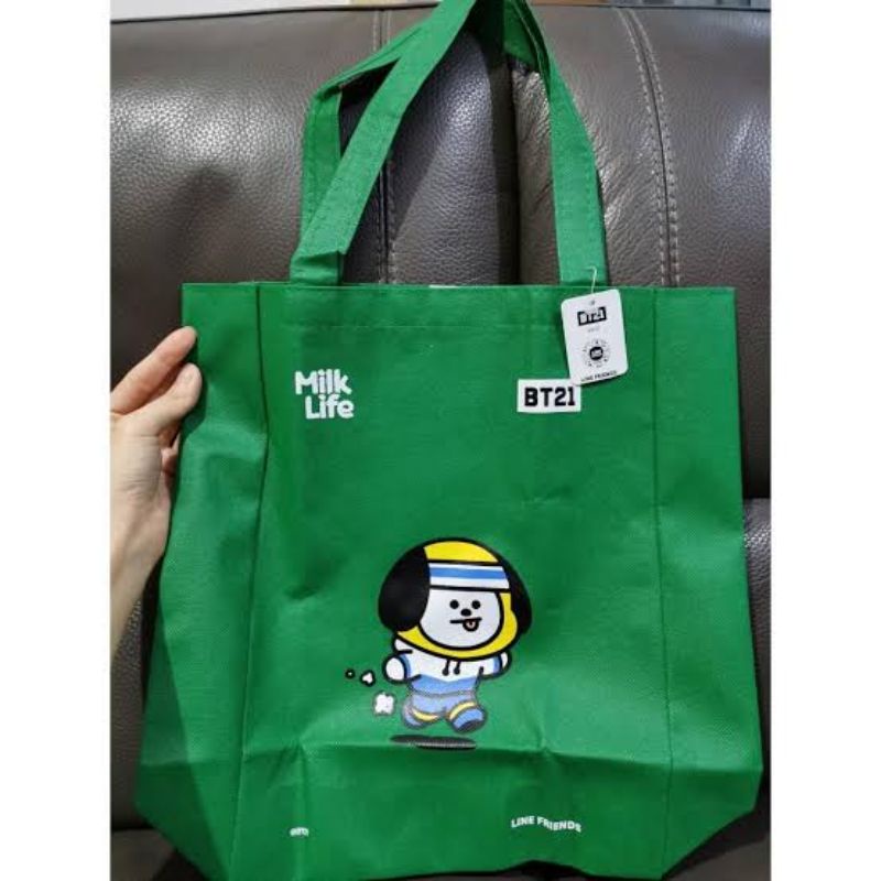 BT21 BTS Totebag Tote Bag Cooler Bag Cooling Bag Official Original Line Friends LineFriends Milk Life Milklife Tas