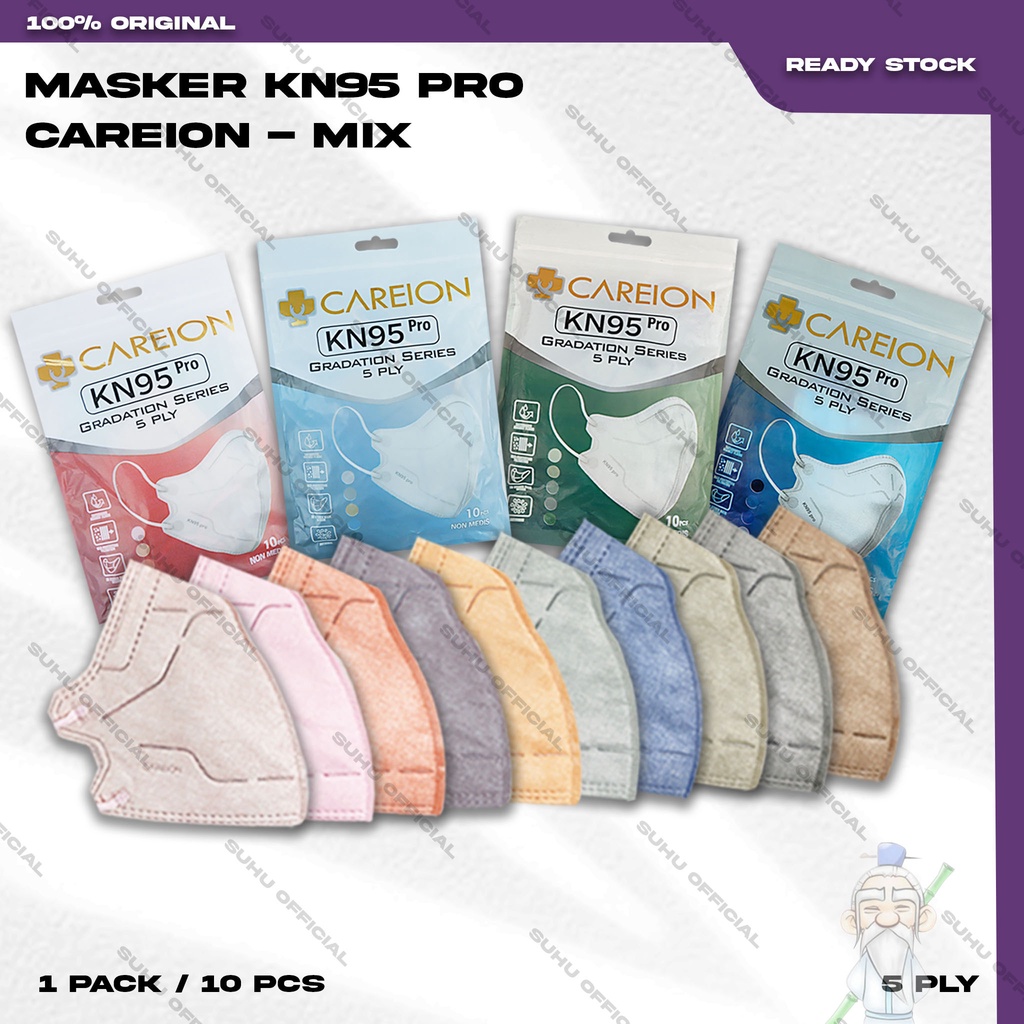 ❤️ SUHU ❤️ Masker KN95 PRO CAREION 5Ply Isi 10Pcs Warna Mix Greentea Soft Hybrid Surgical Mask KN 95 5 Ply Kemenkes