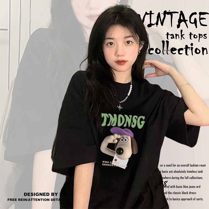 100% cotton baju kaos wanita lengan pendek oversize korean style cartoon motif printed t-shirt import kaos putih