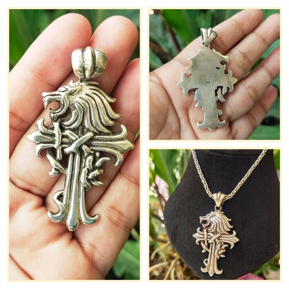 Liontin Mainan Kalung Pendant Perak Silver Bali Asli 925 Bali Motif Singa Lion salib Final Fantasy V