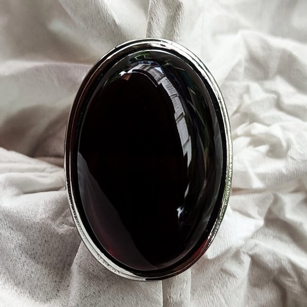 Batu Akik Cincin Titanium Yaman Merah Kecubung Api Hitam Tembus Merah Unik Big Size 3s121