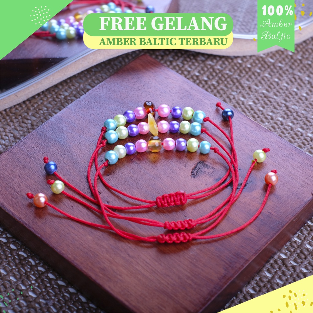 PROMO FREE GELANG - Kalung Gelang Amber Baltic Bayi, Balita dan Anak Lemon Cognac Glossy [New Born - Junior]