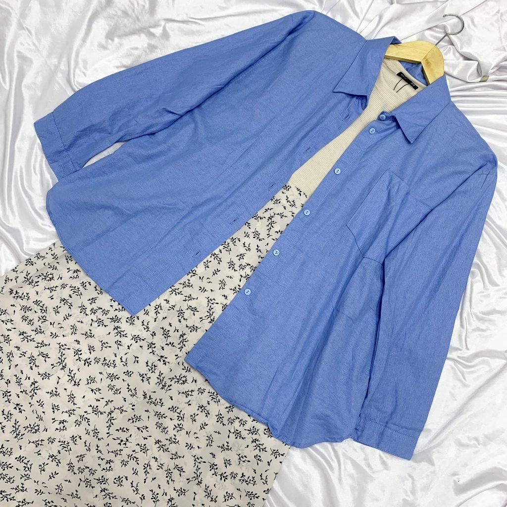 SETELAN ONESET LINEN + KAOS RIB PREMIUM + ROK FLORAL / ONE SET KEMEJA LINEN