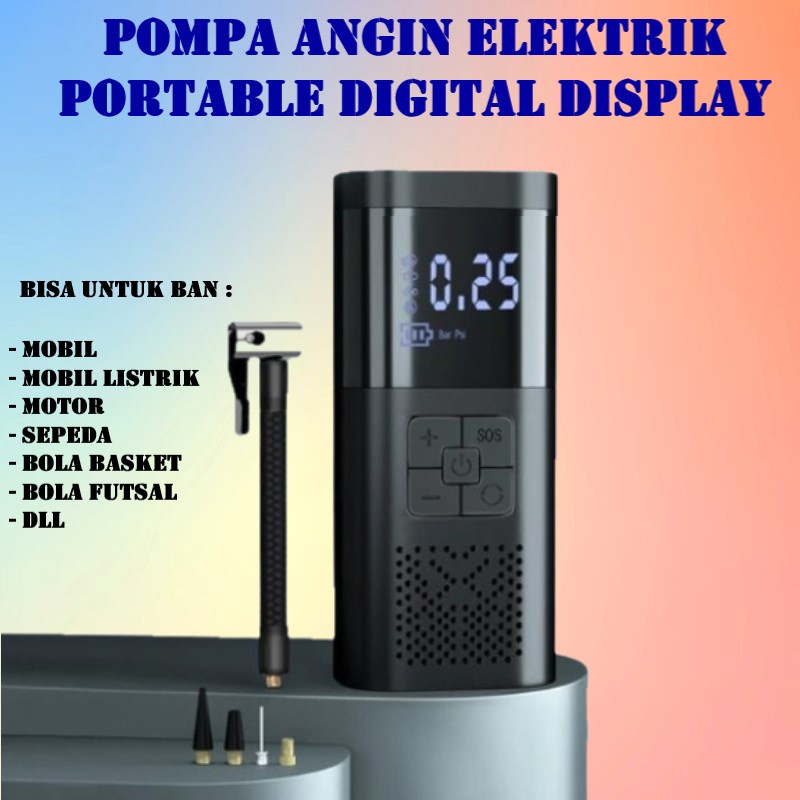 POMPA ANGIN ELEKTRIK BAN MOBIL SEPEDA BOLA PORTABLE DIGITAL DISPLAY