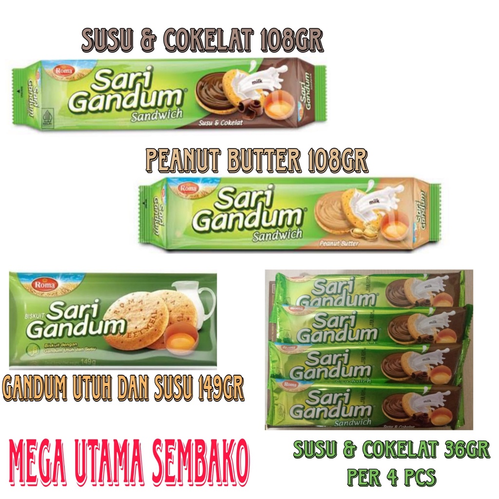 

Roma sari gandum kacang 108Gr sandwich& biskuit all varian