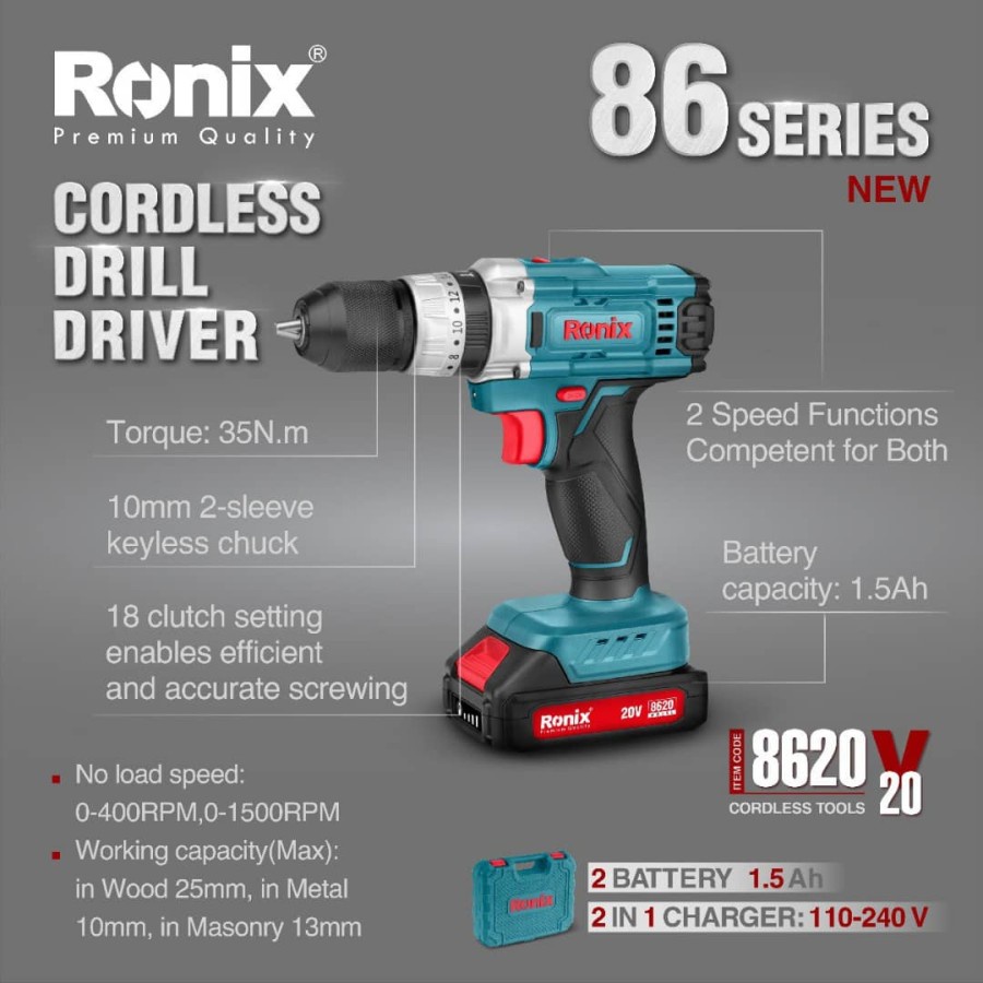 Ronix Model 8620 Cordless Impact drill driver 20V lxt