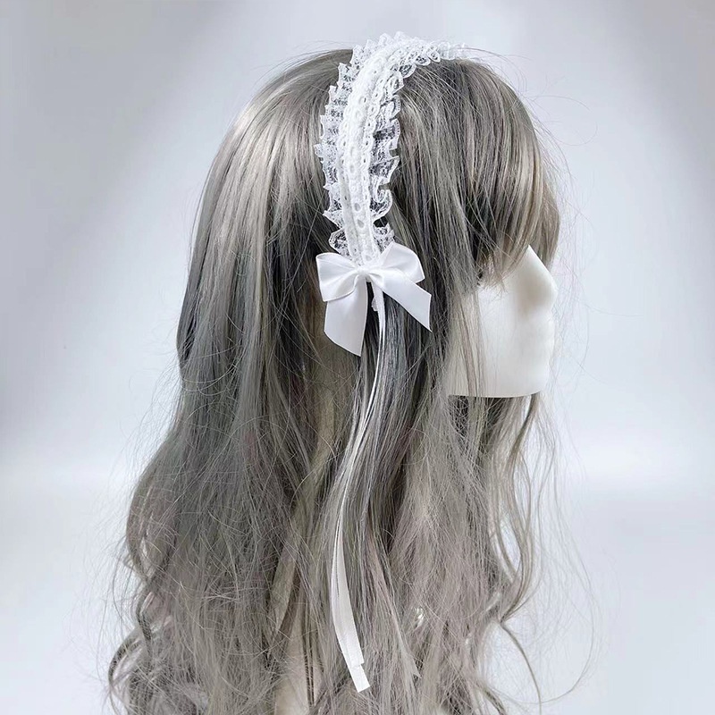 HBWL white lolita classic headband bando cosplay renda pita putih anime