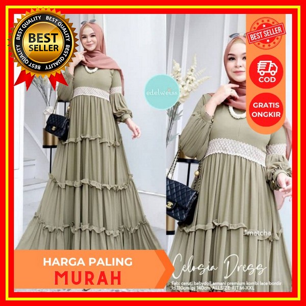 Baju Busana Muslim Gamis Terbaru 2023 Lebaran Wanita Import Remaja Kekinian Korean Style Gamis Mauri