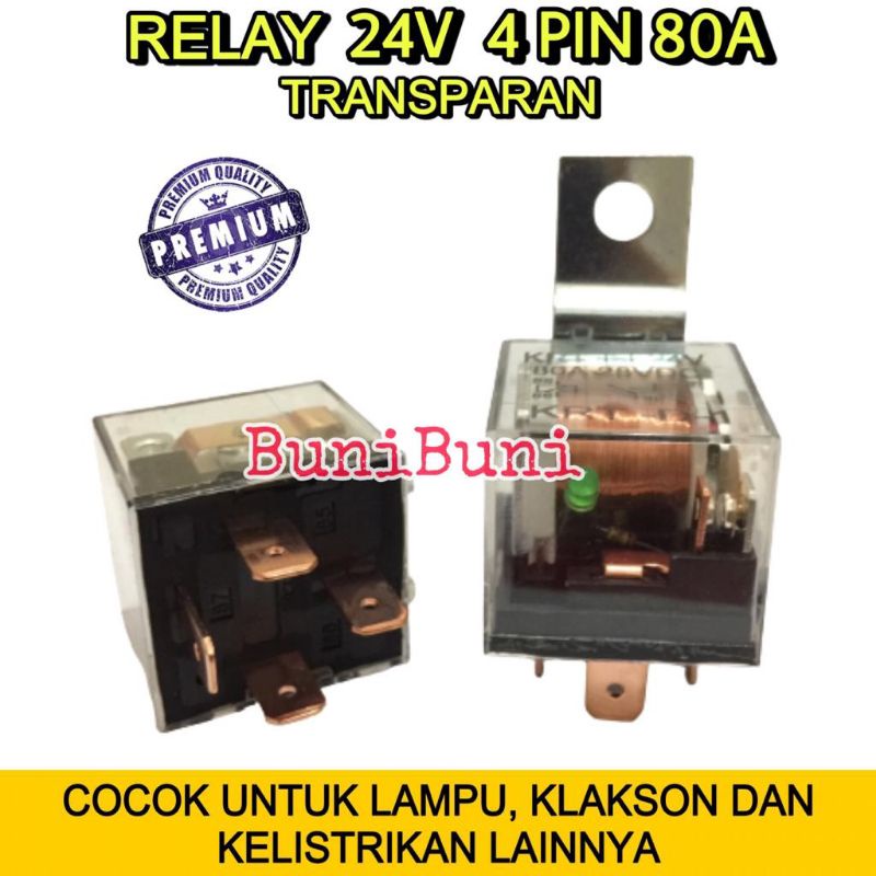 RELAY Transparan Bening 24V KAKI 4 Pin 80A Untuk Lampu Klakson Mobil Truk - 24V KAKI 4