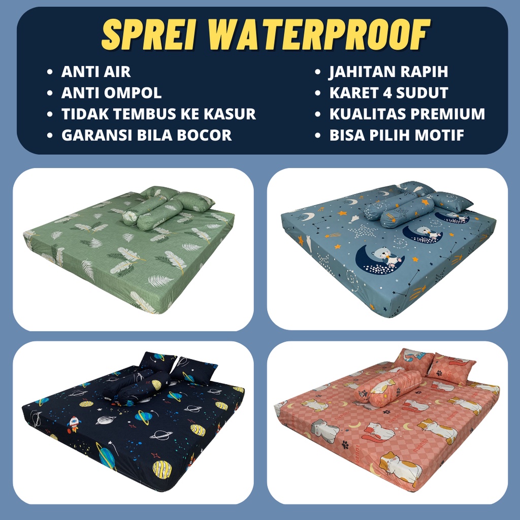 Sprei Waterproof Anti Air Ompol Ukuran 200x200 200x180 200x160 200x145 200x120 200x100 200x90 Nyaman Lembut