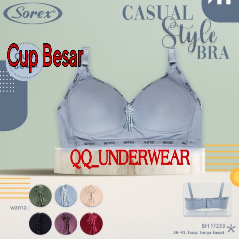 Bra Sorex 17233 Tanpa Kawat Busa Tipis Cup Besar Size 36-42 Kait 3 / Bh Sorex 17233 Super Soft Terlaris / Bh Sorex 17233 / Bra Sorex 17233