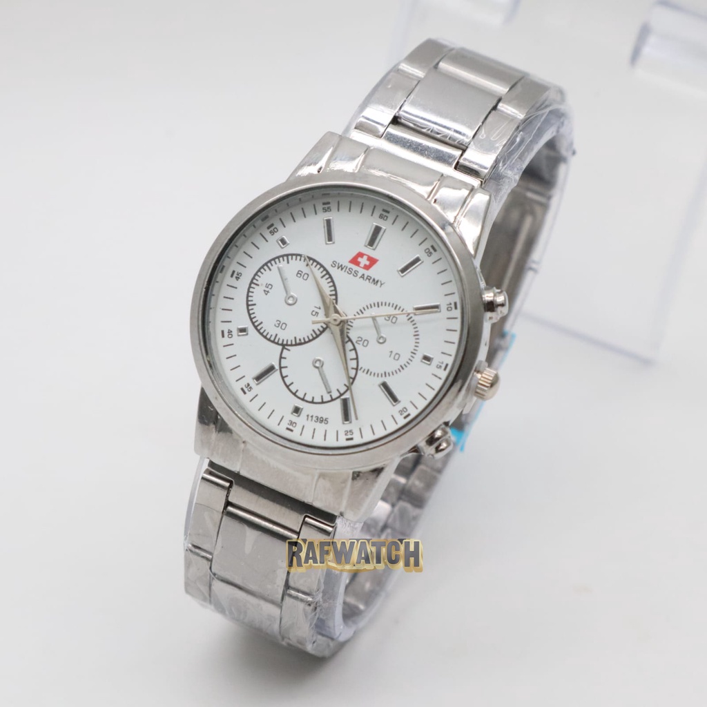 Jam Tangan Pasangan Pria Wanita Analog Casual Rantai Stainless Silver Hitam RPA8