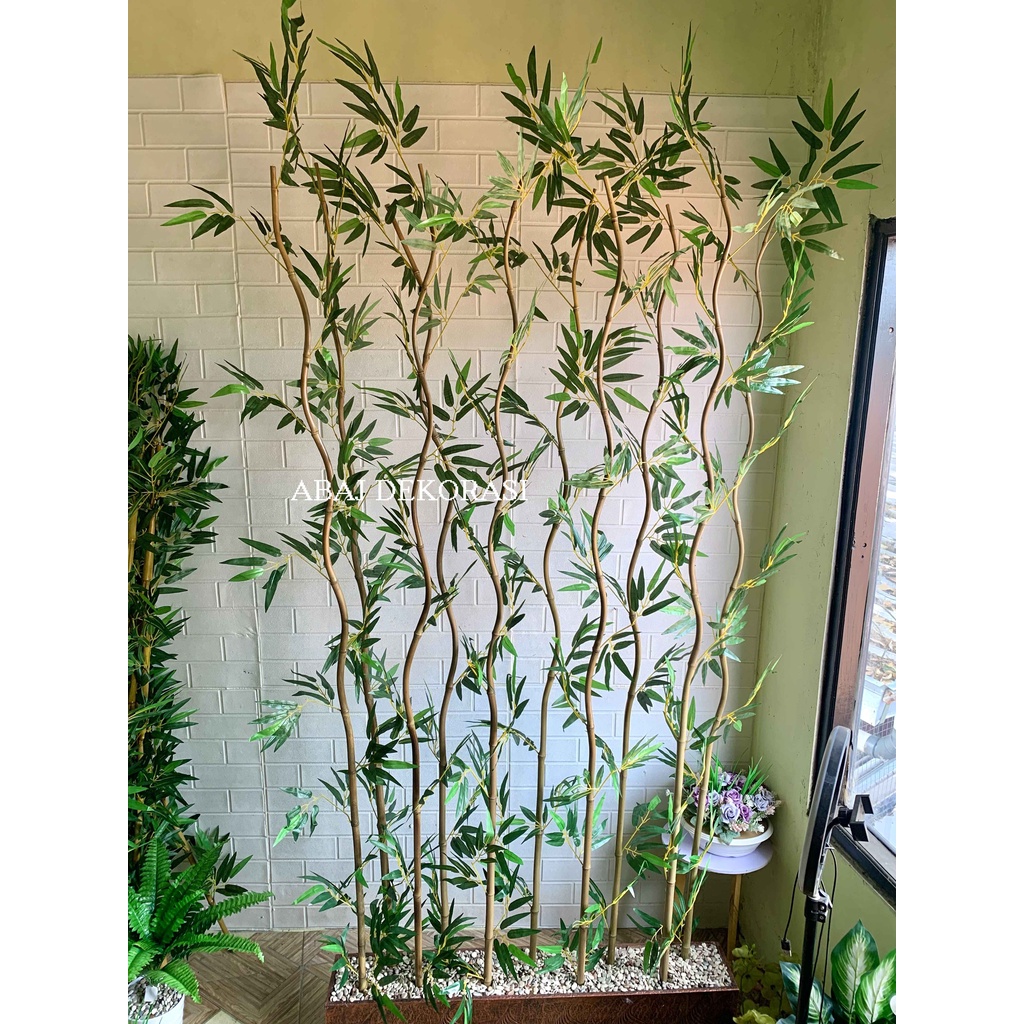 Partisi Bambu Ulir 200 cm Bambu cendani artificial bambu kuning hiasan bambu artificial  dekorasi ru