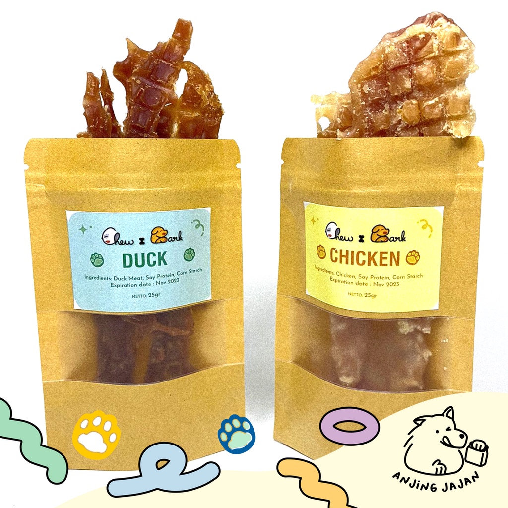 [PROMO] Chew &amp; Bark Natural Dried Chicken &amp; Duck Jerky | Snack Anjing | Cemilan Anjing Ayam Bebek Kering | Treats Anjing