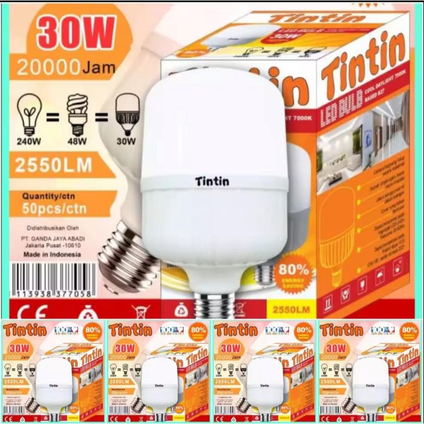 PAKET 5 PCS Bohlam Lampu LED Tintin 30 Watt / TIN TIN 30W / Termurah Berkualitas