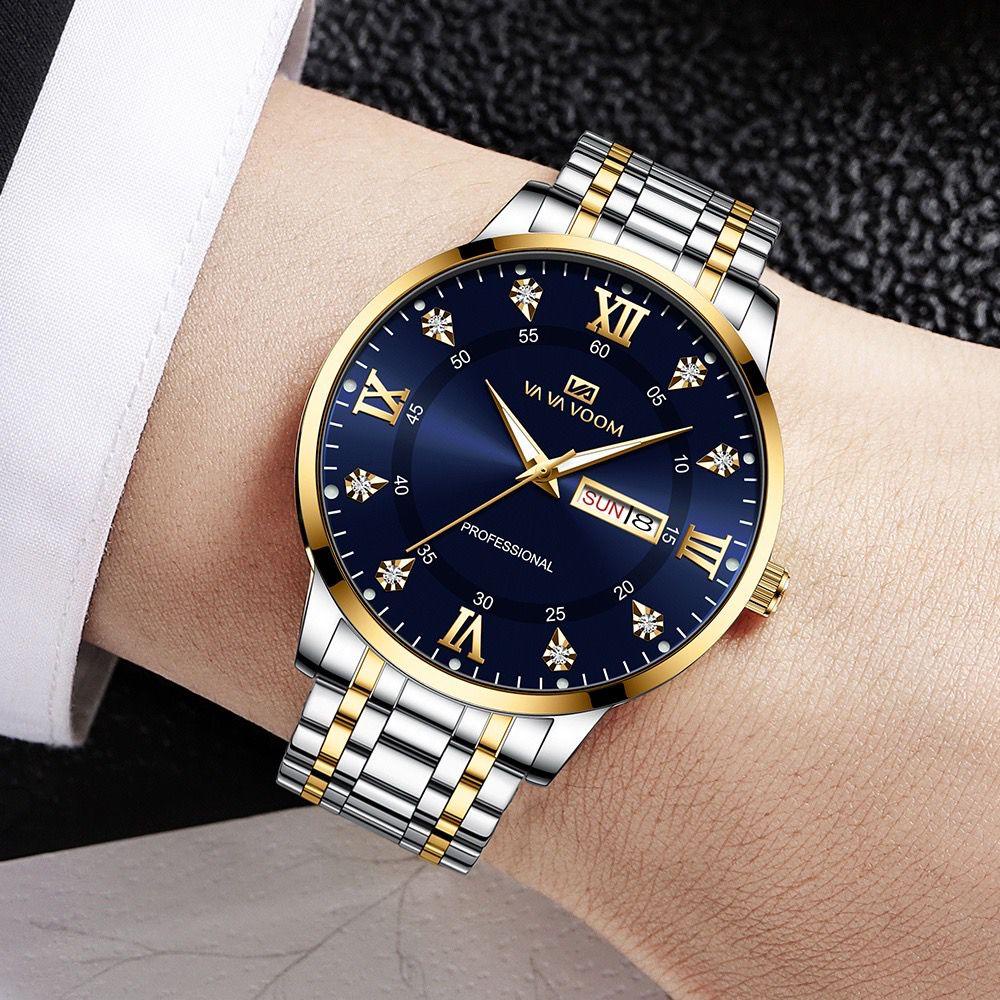 [BEST SELLER] Jam Tangan Pria Asli Tahan Air Premium Original Vavavoom Diamond New Model Kasual Bisnis Terbaru Milliter Cros Border Dual Kalender Date Stainless Steel Band Watch Waterproof Luminious Bercahaya Aksesoris Arloji Pria Watches Men -JR-02