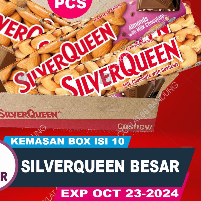 

➾ SILVERQUEEN 58gr 1 Box Isi 10 pcs EX 62 gr Cokelat Besar, Coklat SILVER QUEEN Buy 1 GET 1 10 Batang X 58 gr/gram Milk Chocolate Almond Cashew Mete Fruit Matcha Dark White 58 gram ☏