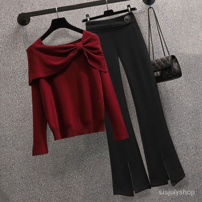 [✅BISA COD] #Sisjuly# Setelan dua potong celana panjang mikro sweater rajut temperamen baru ukuran b