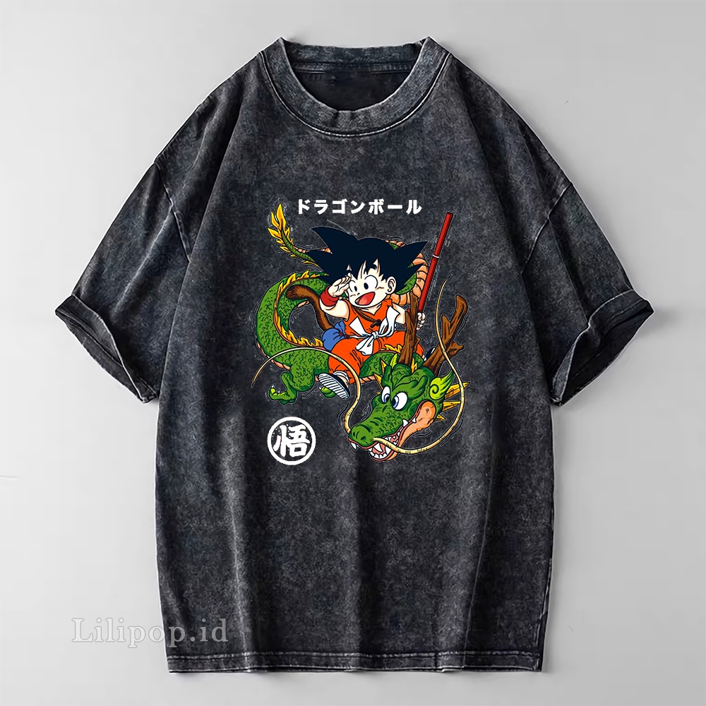 Kaos Baju Wash Tshirt Pria dragon ball wanita Stone wash Baju Distro Basic Lengan Pendek unisex