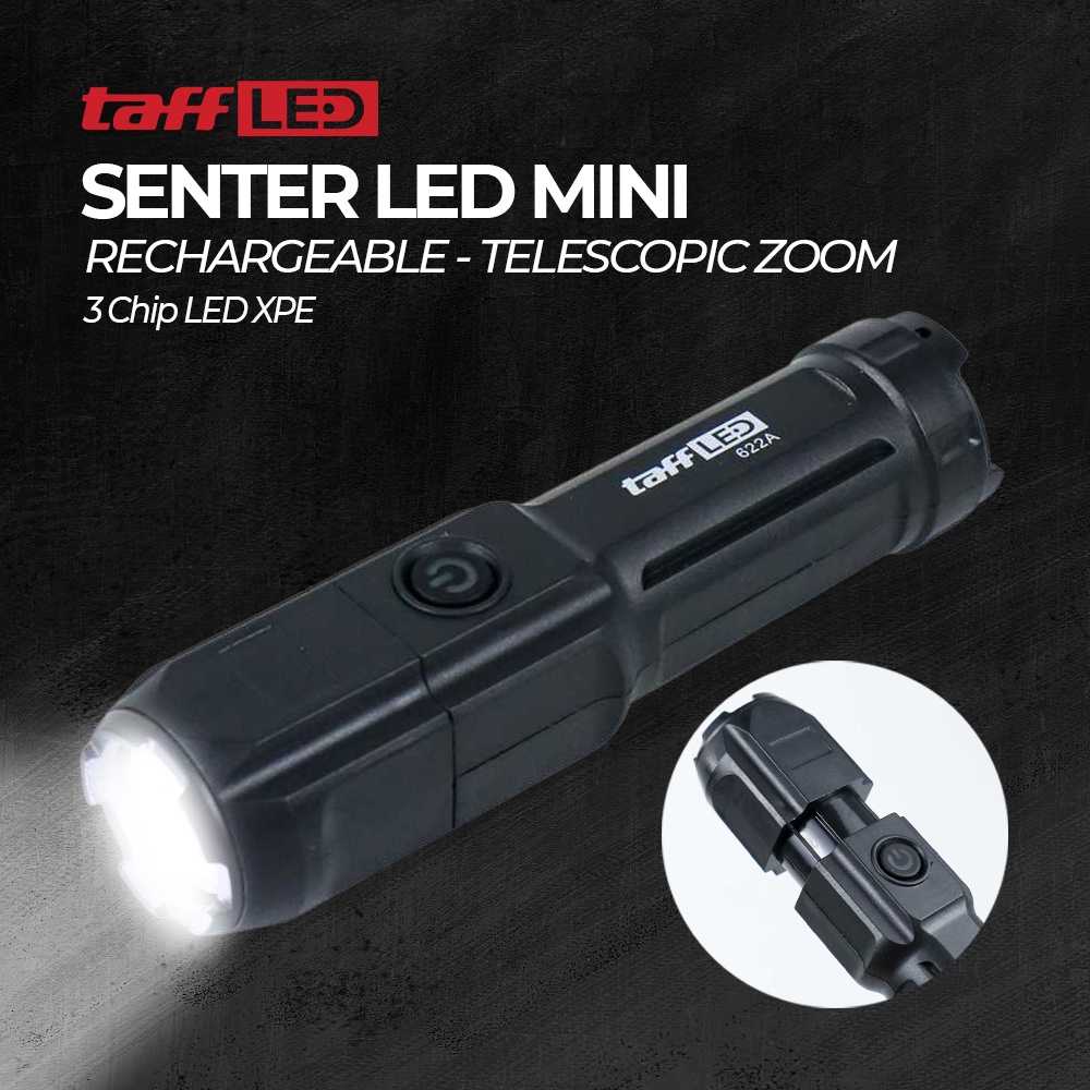 Taff LED Senter LED Mini Rechargable Telescopic Zoom XPE - F15-T - Black