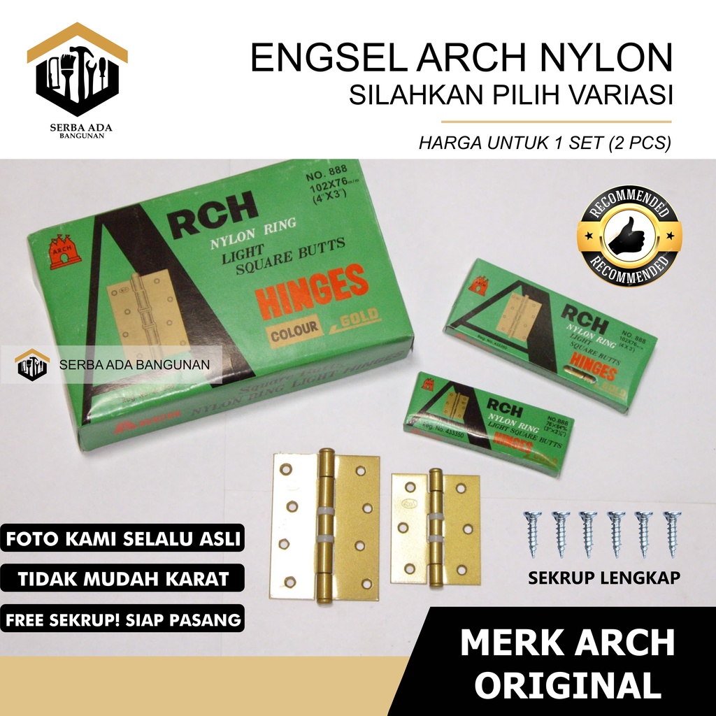 Engsel Pintu Jendela Nylon ARCH RCH Engsel RRT 3 Ukuran 3 dan 4 Inch