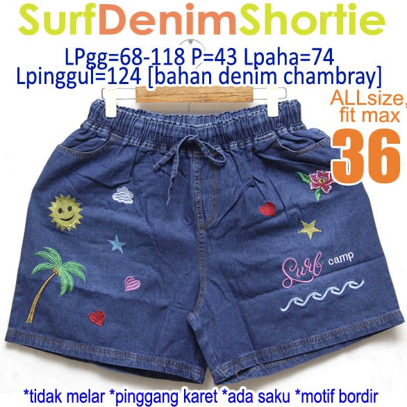 

Terlaris Surf Denim Shortie Fit 36 Celana Pendek Jeans Wanita Bigsize