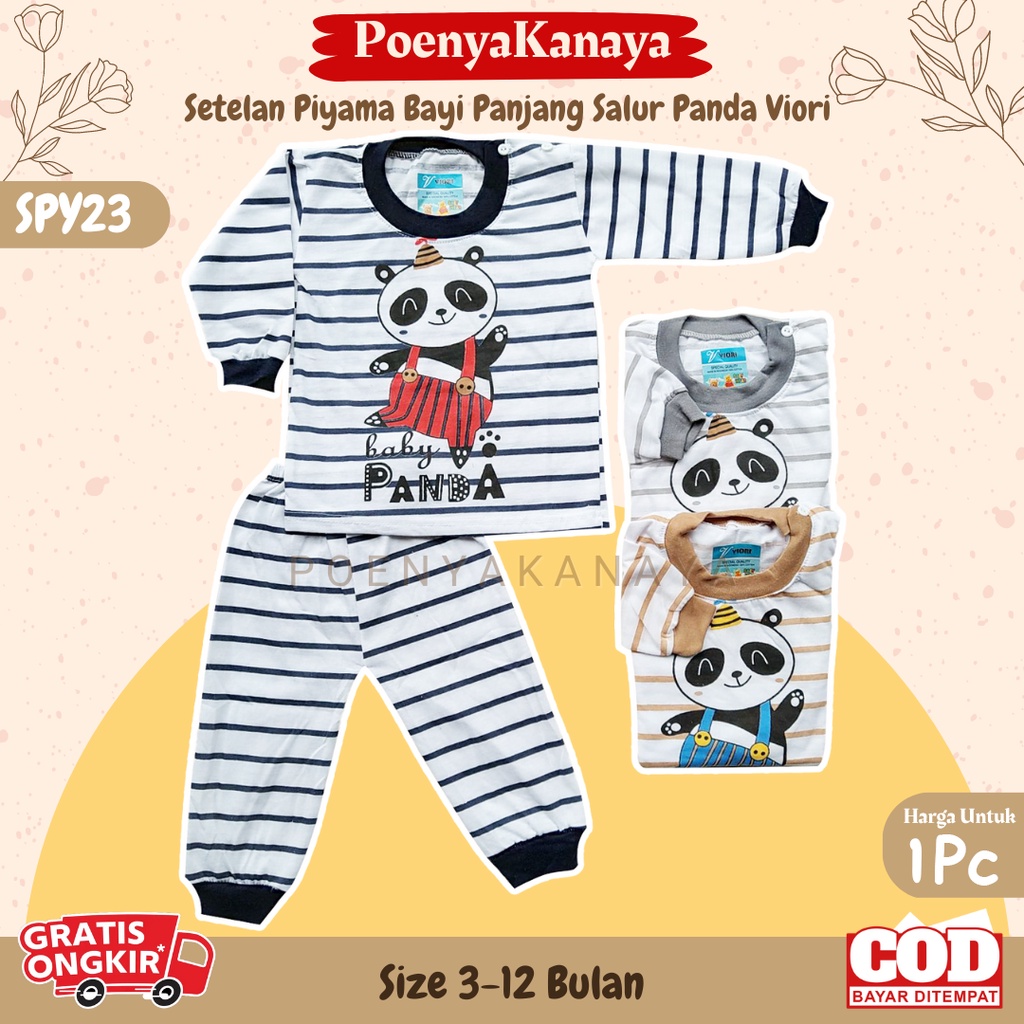 Setelan Baju Bayi Piyama Bayi Panjang SALUR  PANDA Viori Size 3-12 Bulan SPY23