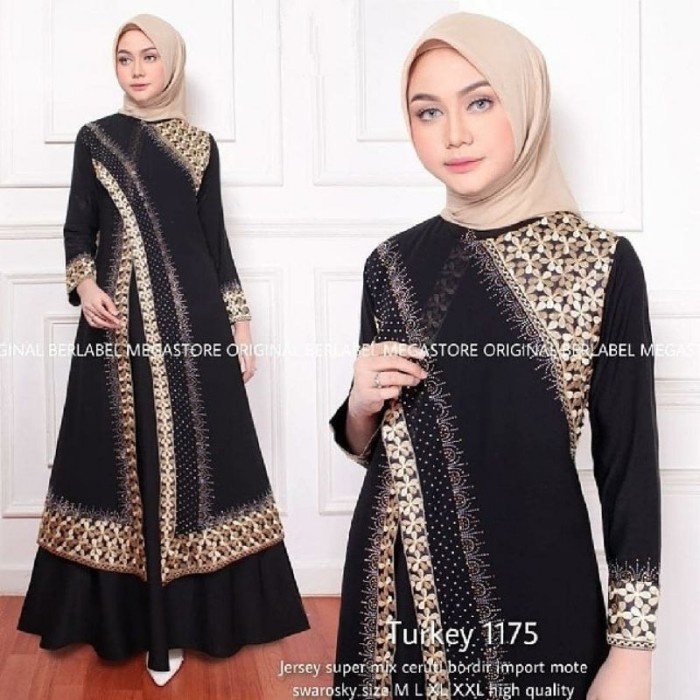 Gamis ABAYA//GAMIS HITAM BORDIR TURKEY 1175// 7 WARNA REALPICT - Hitam, M(C5M4) Gamis Turkey ORIGINA