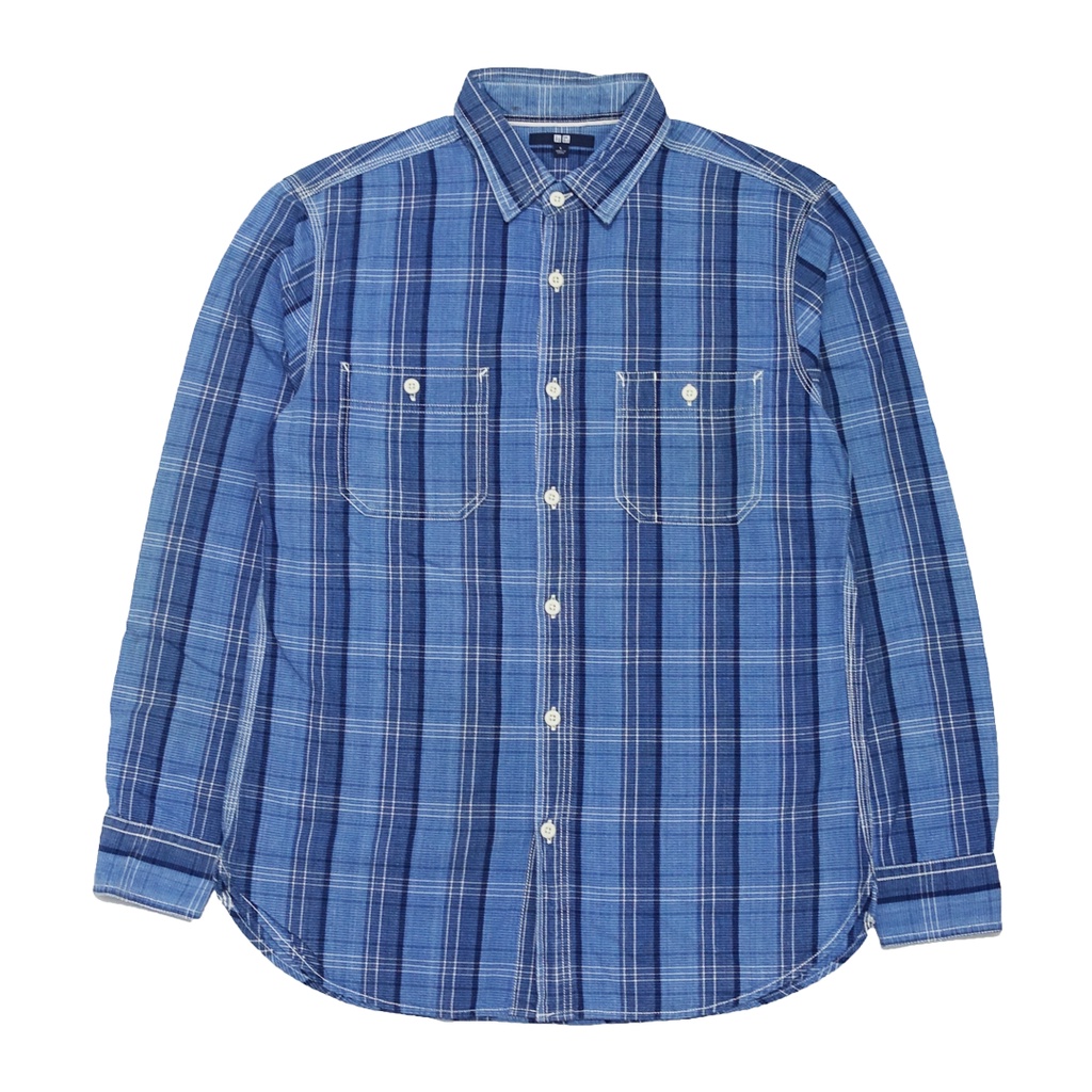 Uniqlo Workshirt Checked Blue Long Sleeve Shirt