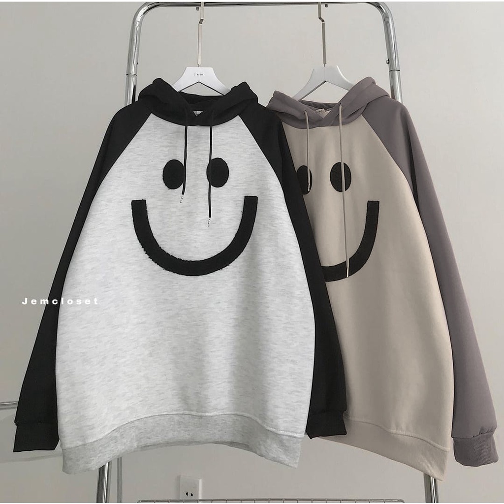 Sweater Hoodie REGLAN SMILE Wanita Korean Style - Sweater Hoodie Oversize