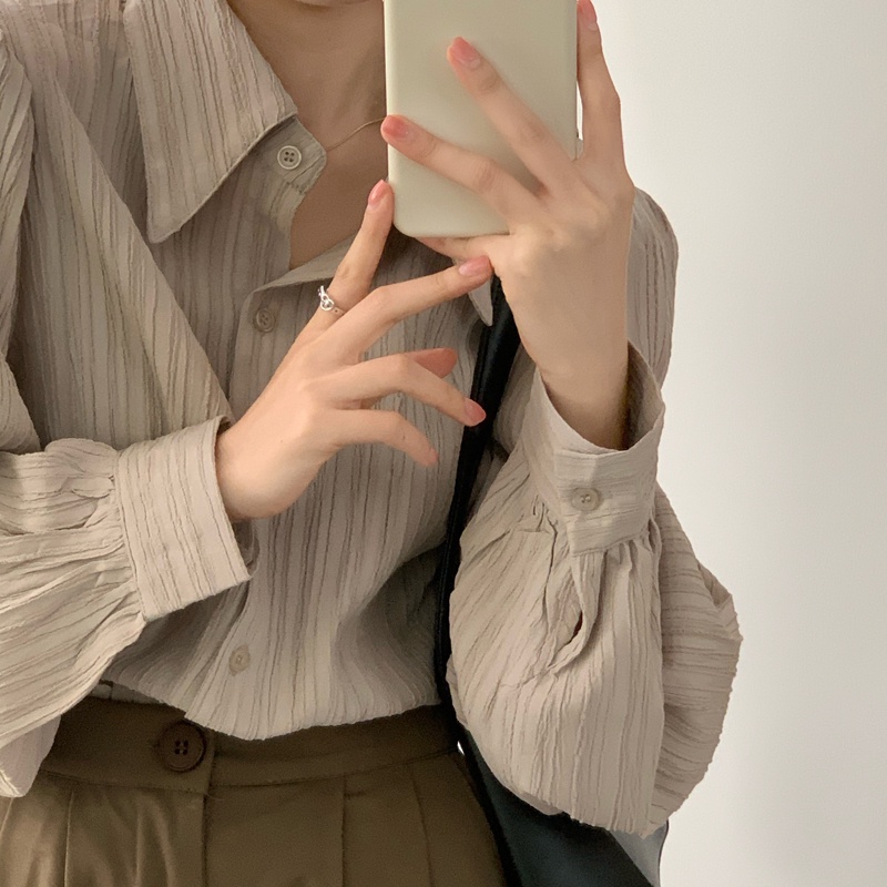 Blouse Wanita Import Crinkle Shirt Oversize Kemeja Lengan Panjang Korean Style