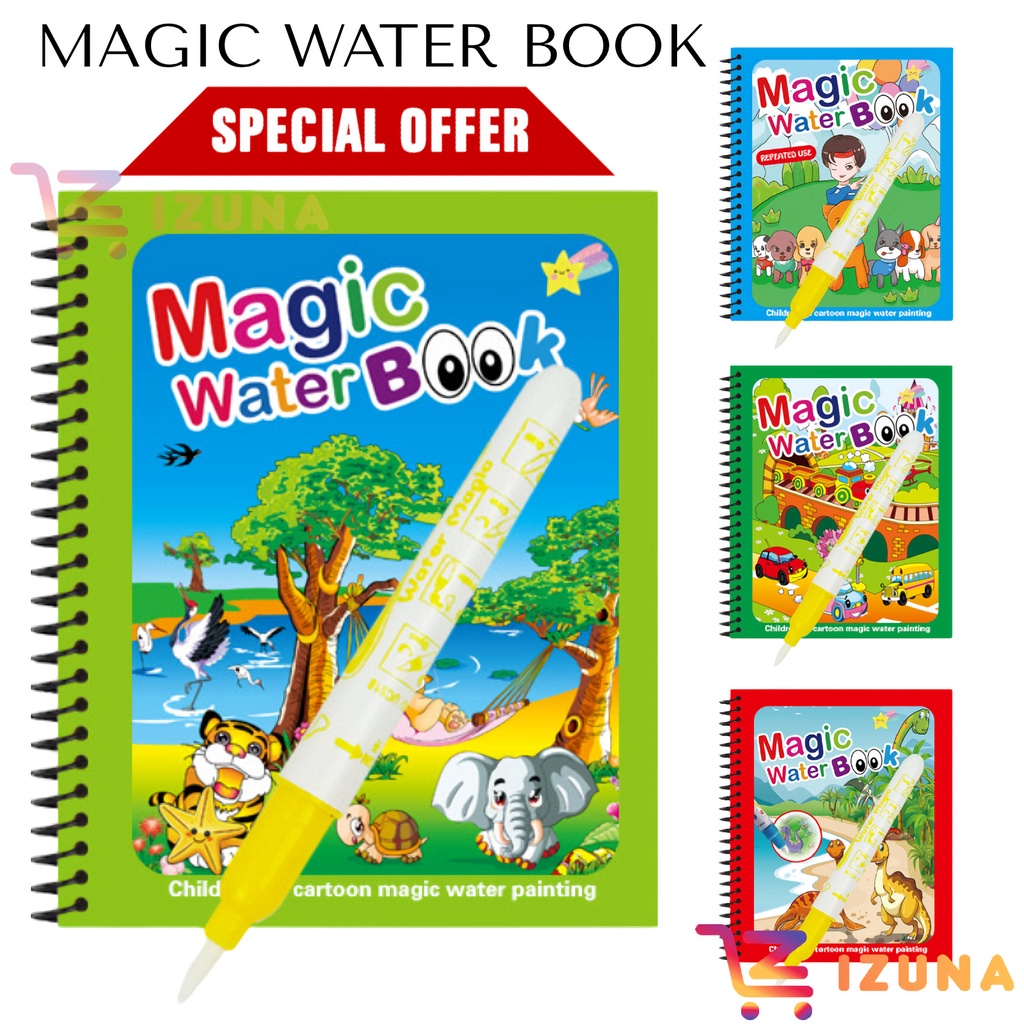 [IZUNA] MAGIC WATER BOOK / DRAWING BUKU AJAIB / BUKU GAMBAR AJAIB KARAKTER / BUKU MEWARNAI AJAIB / BUKU EDUKASI ANAK / MAGIC WATER COLOURING INVISIBLE INK