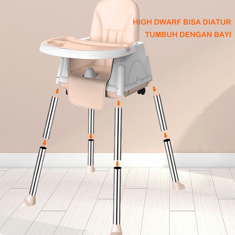 Kursi Makan Bayi 4 In 1/Kursi Makan Bayi Lipat/Dilipat Baby Chair/Kursi Bayi Kursi Makan Bayi/High Chair/Baby Booster /Bisa Meluncur Dengan Roda/Lipatan Satu Tombol/Ketinggian Yang Dapat Disesuaikan/Dengan Piring