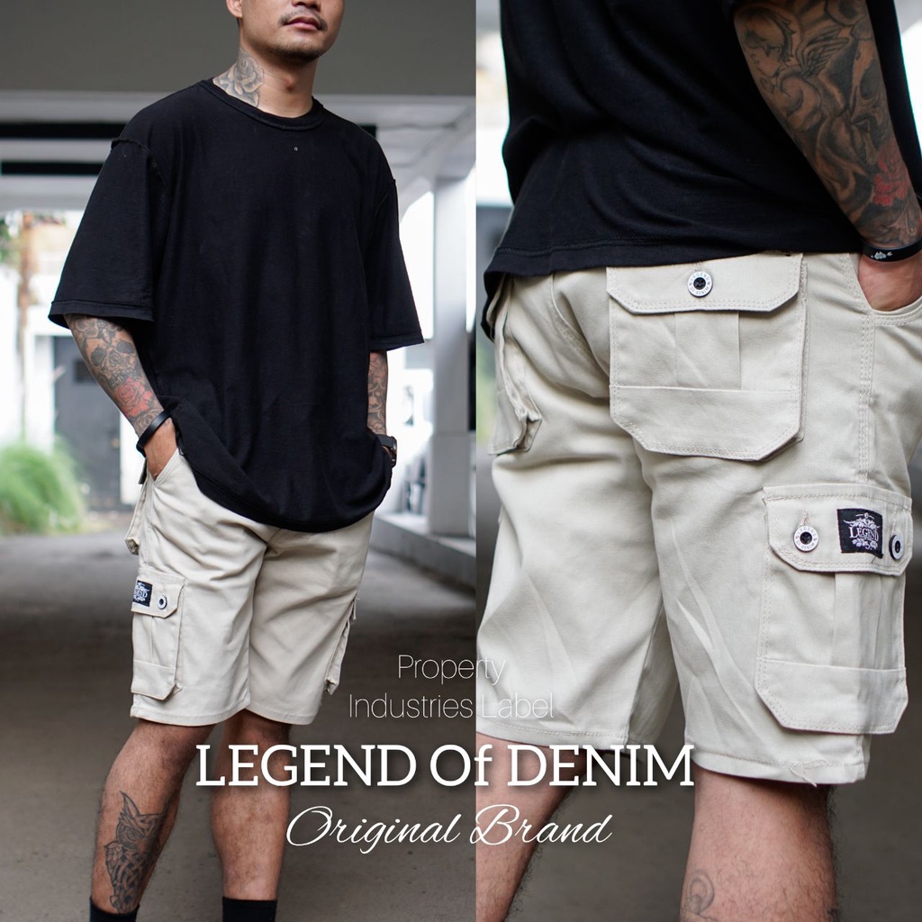 Seri LOD01 Celana Cargo Pendek Pria Navy celana cargo pendek 2 button warna dongker LEGEND OF DENIM