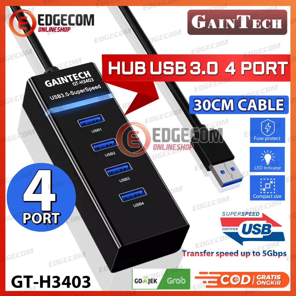 USB 3.0 Hub 4 Port 30cm GAINTECH H-3403