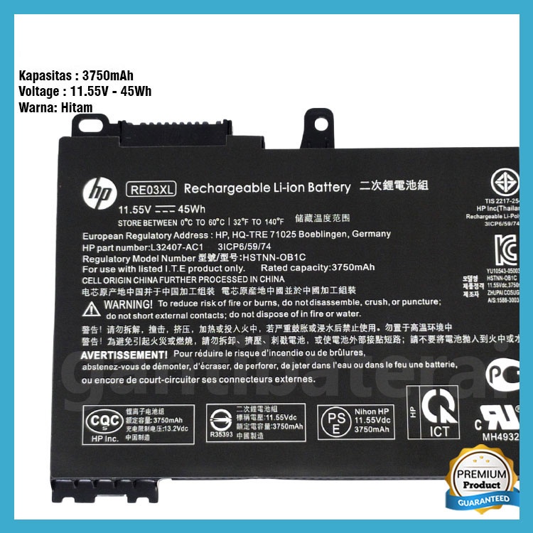 Baterai HP ProBook 430 G6 430 G7 440 G6 445 G6 440 G7 450 G6 RE03XL