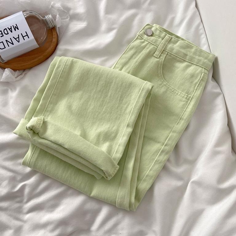 RECOMENDED Jeans Highwaits Import Celana Wanita /Straight Loose Kasual Jeans Wanita /Warna Kuning Hi