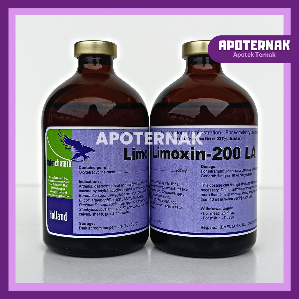 LIMOXIN 200 LA | Antibiotik Spektrum Luas Atasi Infeksi Hewan | Oxytetracyclin Long Acting | Sapi Kambing Kuda Ayam dll