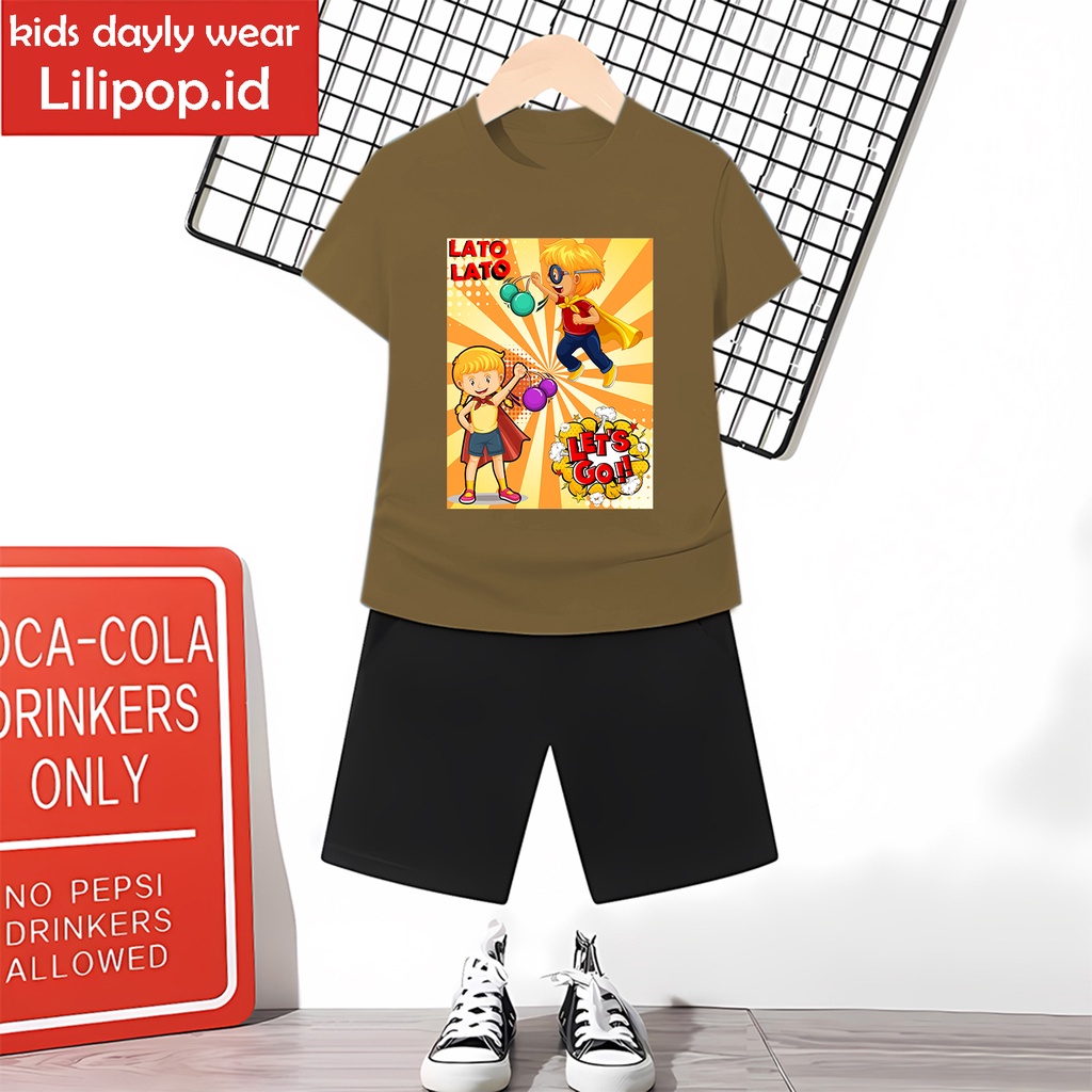Baju Anak Stelan Kaos 3/4 Hero Lato Latto Cowok Cewek  Usia 1 - 4 Tahun Celana Pendek Harian