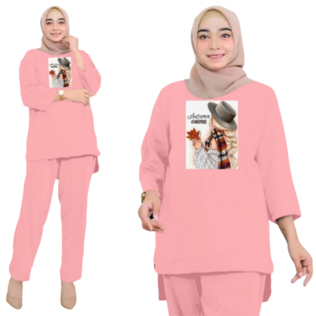 Setelan Kaos Wanita Dewasa Oversize Ld 130 cm Terbaru 2023 Viral Gambar DTF Bahan Kaos Babyterry Tangan 3/4 dan Celana Panjang One Set Wanita Dewasa Jumbo Kekinian Atasan Baju Wanita Dewasa Big Size Stelan Baju Wanita Santai Autumn Atmosphere