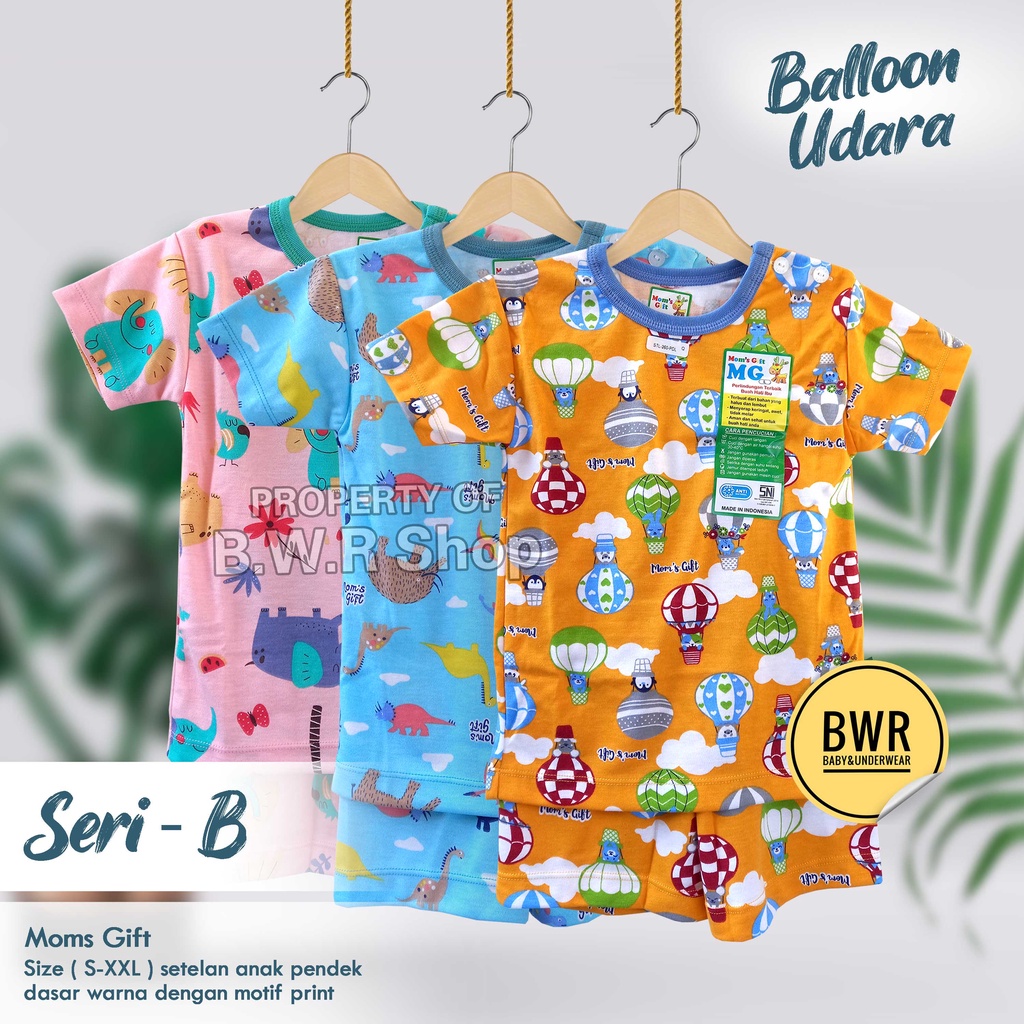 [ 3 Setel ] Setelan PENDEK Moms Gift Balloon Udara / Balon Baju Bayi Setelan Mom's Gift Terbaru Piyama Anak Unisex Pendek Baju Tidur | Bwr