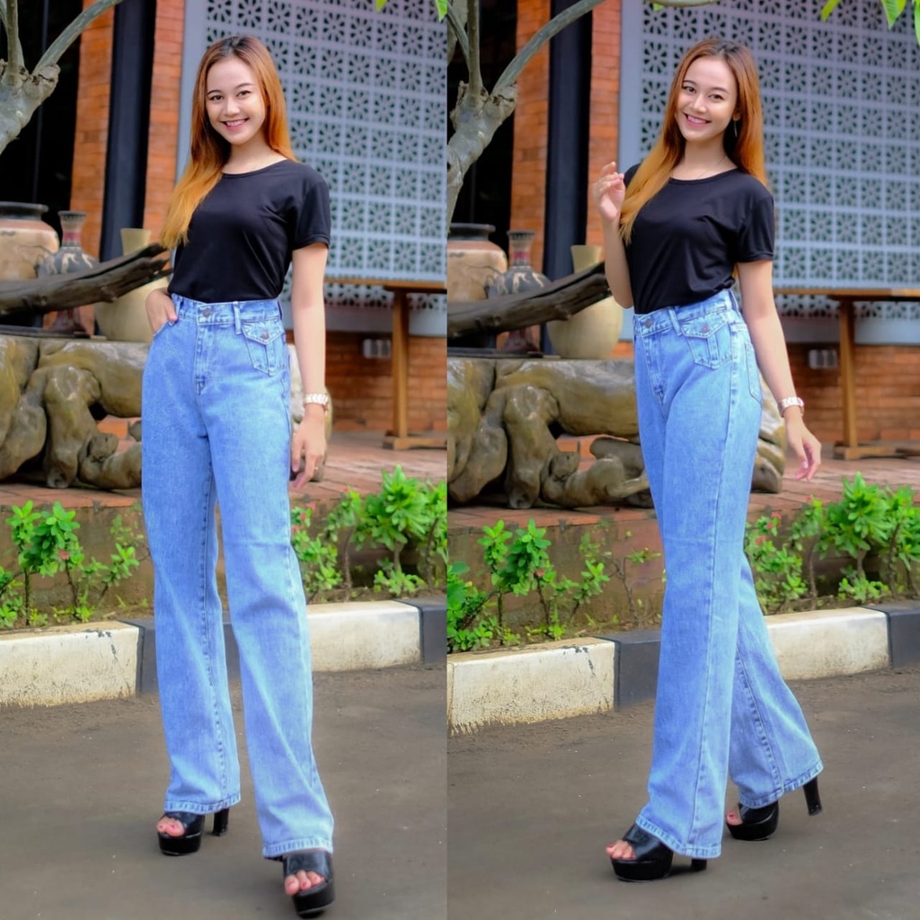 alvan.id Highwaist Kulot Jeans Wanita Loose KANTONG KECIL DI DEPAN