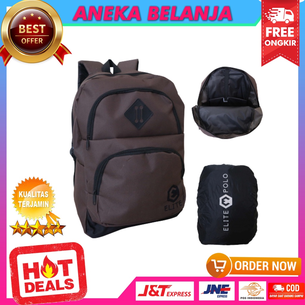 Tas Ransel Bahan D300 Berkualitas Backpack Pria Murah Tas Distro Elite Warna Coklat Keren Backpack Sekolah SD SMP SMA