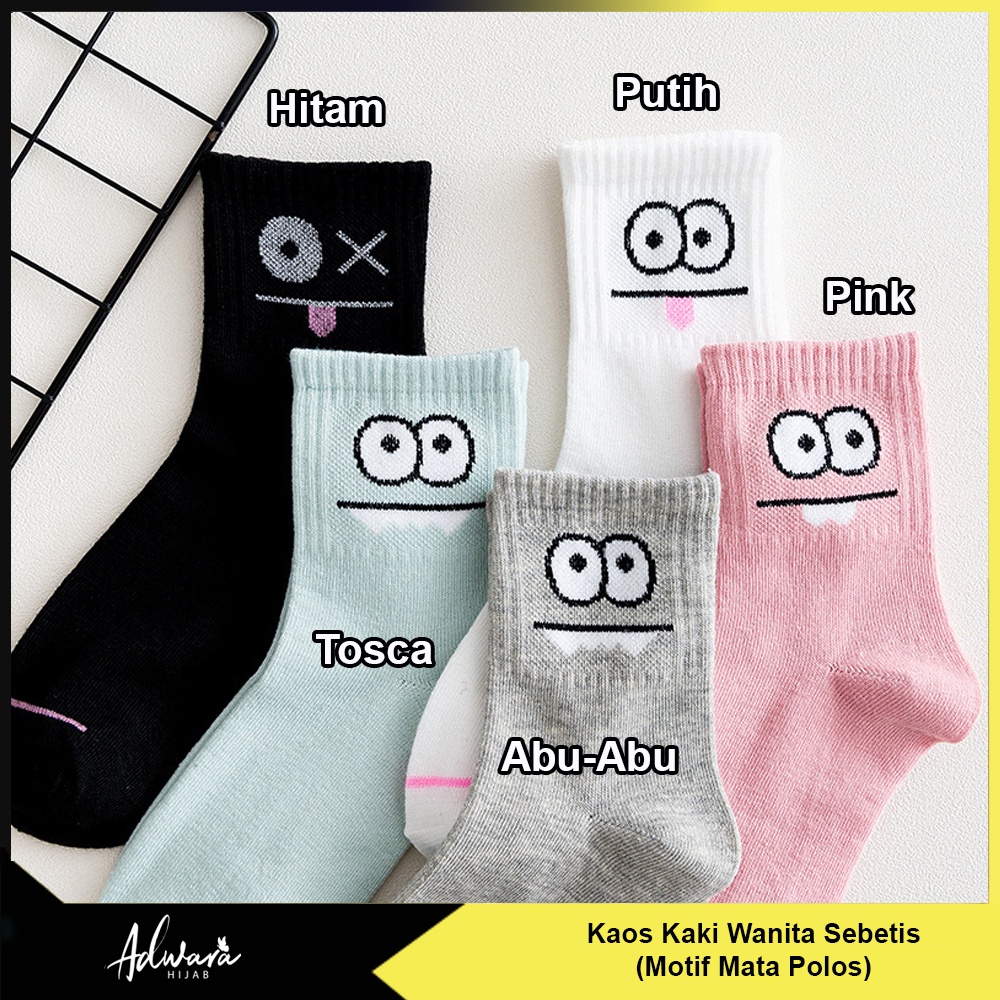 Kaos Kaki Wanita Tinggi Sebetis Motif Mata Polos Gaya Fashion Korea