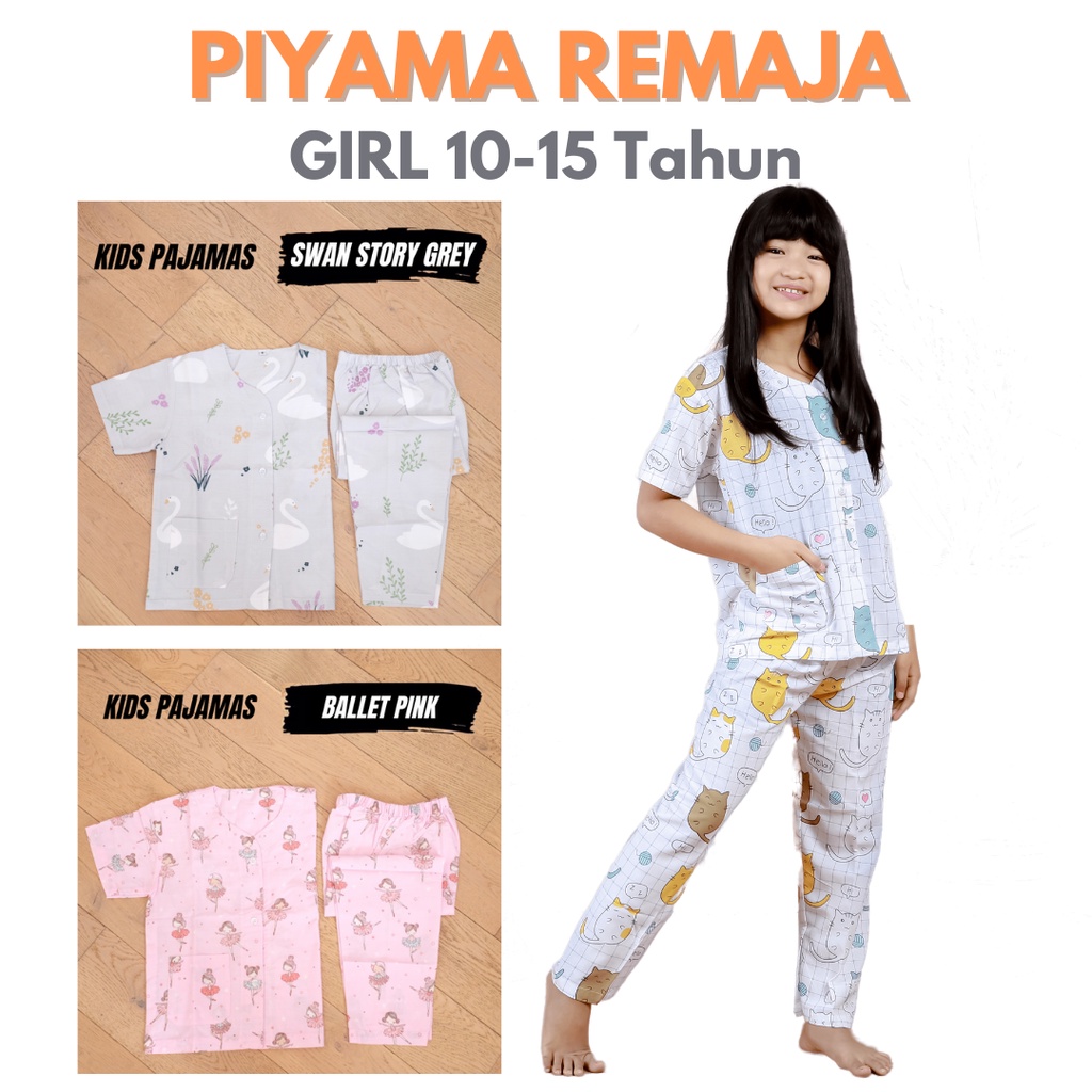 PIYAMA REMAJA ANAK PEREMPUAN KATUN / BAJU TIDUR ANAK CEWE SMP 10 11 12 13 14 15 TAHUN /  BAJU RUMAH ANAK SIZE ANAK BESAR / SIZE XL